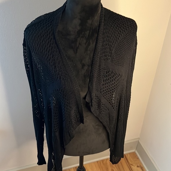 Love Token black pointelle open cardigan draped long sleeves Sz S - Picture 2 of 8